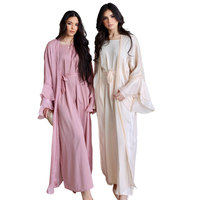 Ensemble Abaya deux pièces pour femmes musulmanes : Veste extérieure à manches évasées double couche et robe longue intérieure, style Lignes Custom Flowing