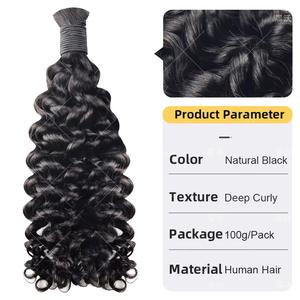 Cheveux humains Remy 1B double drawn pour tressage, 12-26 pouces, 100g, cuticules alignées, bouclés profonds, pour tresses bohèmes - Product Image 2