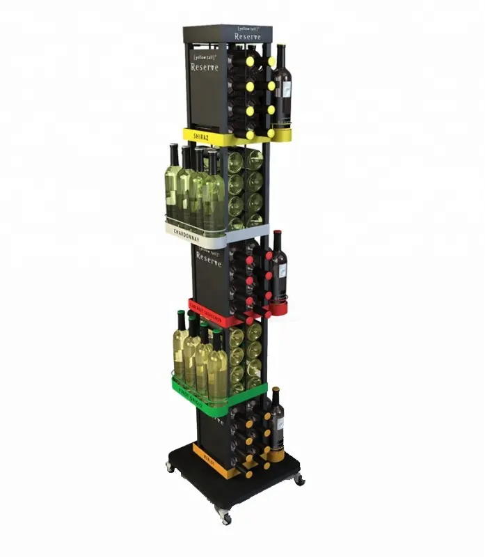 Mobile moderno cremagliera del vino vino/Vendita Al Dettaglio negozi Whisky display rack con ruote