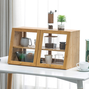 Bamboo Tea <b>Cabinet</b> With Storage Shelves For Kitchen Desktop Use Modern Minimalist Design - Product Image 2