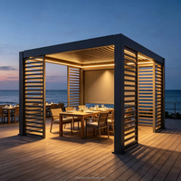 Pergola bioclimatique en alliage d'aluminium avec toit à lames orientables, imperméable, écologique, pour balcon, jardin, sur mesure, utilisable en toutes conditions météorologiques, avec éclairage LED