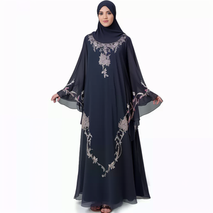 卸売 エレガントな刺繍入りイスラム服 ジルバブ ニカブ ブルカ カフタン 礼拝用 無地 ロング丈 ムスリム アバヤドレス ヒジャブ付き - Product Image 3
