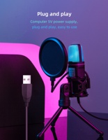 Microphone à condensateur filaire USB RGB Pro Gaming SF 666R avec éclairage RGB, audio cristallin, léger, portable, omnidirectionnel pour ordinateur de bureau
