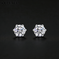 Boucles d'oreilles en argent 925 avec moissanite, sertissage floral à six griffes, bijoux minimalistes de luxe pour tous les jours et les occasions