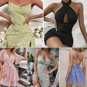 เดรสคอวีพิมพ์ลายคละแบบสำหรับสินค้าคงคลังเสื้อผ้าสตรี - Product Image 2