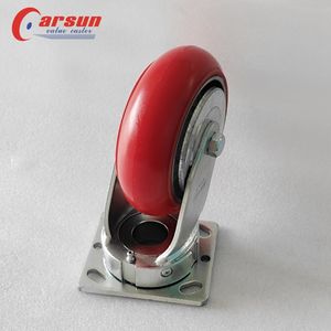 Schwerlast 6 Zoll Industrierollen Gusseisenkern Polyurethan-Räder Stahl-Schwenkrollen Rote Eisenabdeckplatte Rollen OEM <span class=keywords><strong>1</strong></span> Jahr - Product Image 4