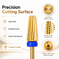 Yaqin 5 en 1 Embout de ponceuse à ongles 2.35 mm à coupe croisée 3/32" en tungstène violet, or, argent, pour lime à ongles électrique et ponceuse à ongles céramique