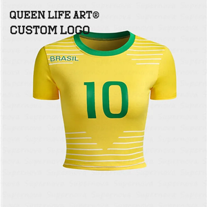 أحدث تصميم المرأة قمم المحاصيل البرازيل مثير كامي تانك أعلى قميص قصير مع طباعة 3D البلد النص مثير المحملة للسيدات - Product Image 4