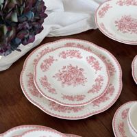 Service de vaisselle rétro en céramique à motif floral rose vintage européen avec design en forme de fleur pour événement de mariage