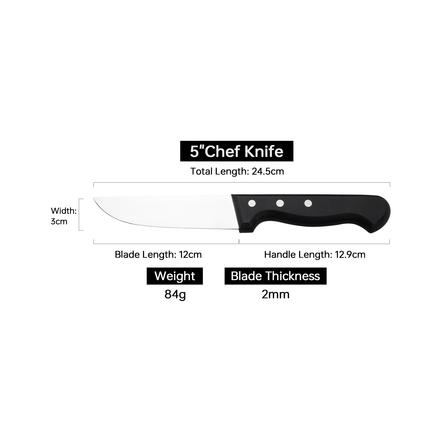 Coltello da chef nero da 5 pollici