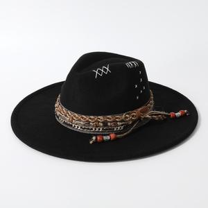 <span class=keywords><strong>Chapeau</strong></span> d'hiver à large bord pour cow-boy Jazz <span class=keywords><strong>Chapeau</strong></span> Fedora en feutre de laine de qualité supérieure pour les voyages, les fêtes et les loisirs Unisexe - Product Image 4