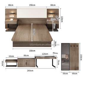 Full Hotel Bedroom Furniture Sets Single <b>Twin</b> Wooden <b>Bed</b> <b>Frame</b> with Headboard Nightstands TV Unit & Wardrobe for 3 Star Hotels - Product Image 2