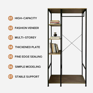 Porte-vêtements en métal noir avec panneau en bois pour vêtements, chaussures et chapeaux – Offre spéciale - Product Image 4