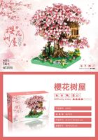 Cadeau : 2008 pièces de blocs de construction Mini Maison dans l'Arbre Sakura, modèle DIY de plante à fleurs de cerisier et de paysage urbain, jouet décoratif