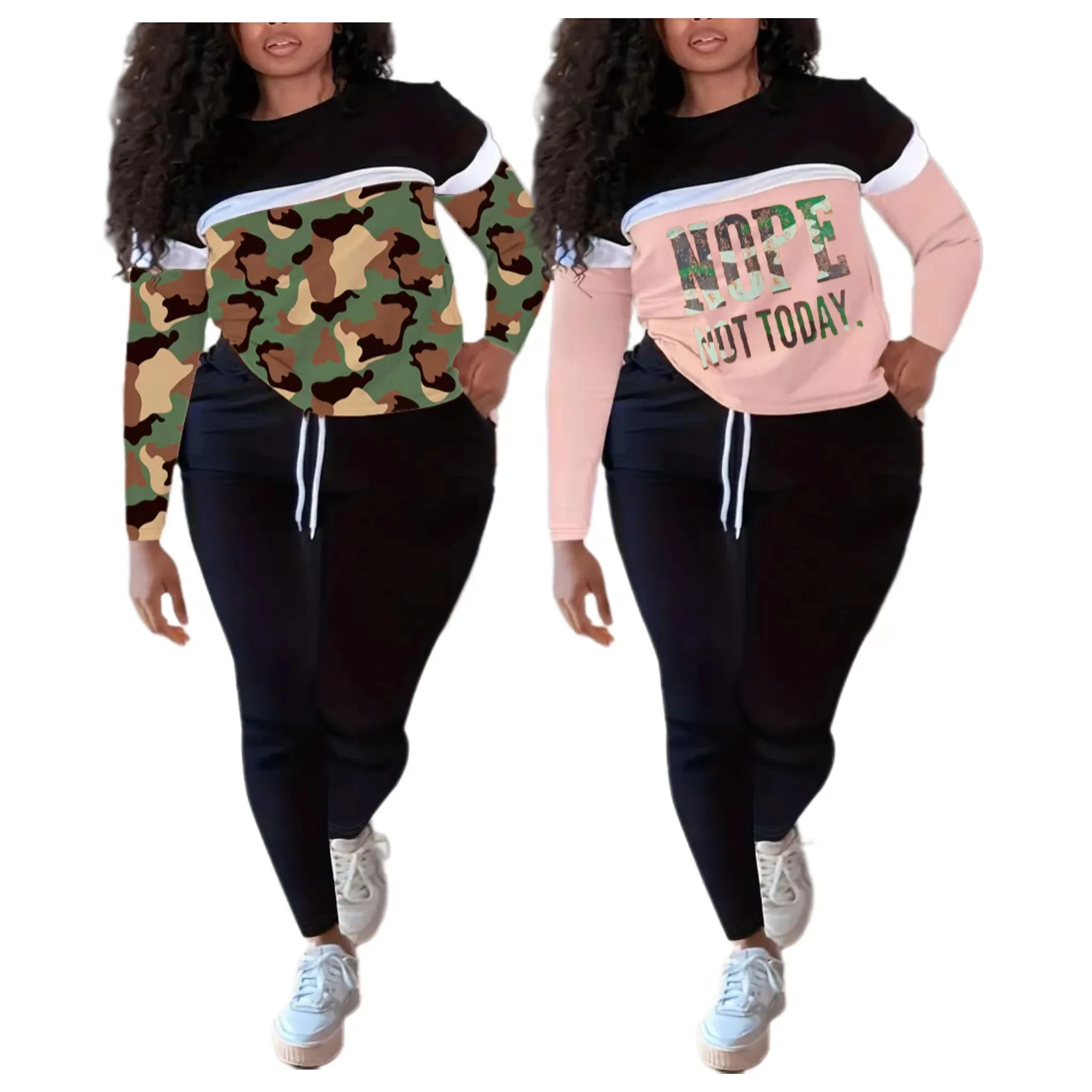 Women Plus Sweatsuit Jogger Sets Fashion Leopard Splicing Sport Wear 2 Piece Sets Plus Size Tracksuits For Women