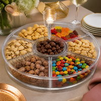 Plateau de service personnalisé en acrylique transparent à plusieurs compartiments pour bonbons, noix, organisateur de nourriture pour fêtes, présentoir alimentaire avec logo OEM