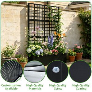Rust-Proof Black Lattice <b>Grid</b> Raised Garden Bed Privacy Screen Planter Box with Trellis Easy Assembly for Outdoor Patio & Garden - Product Image 3