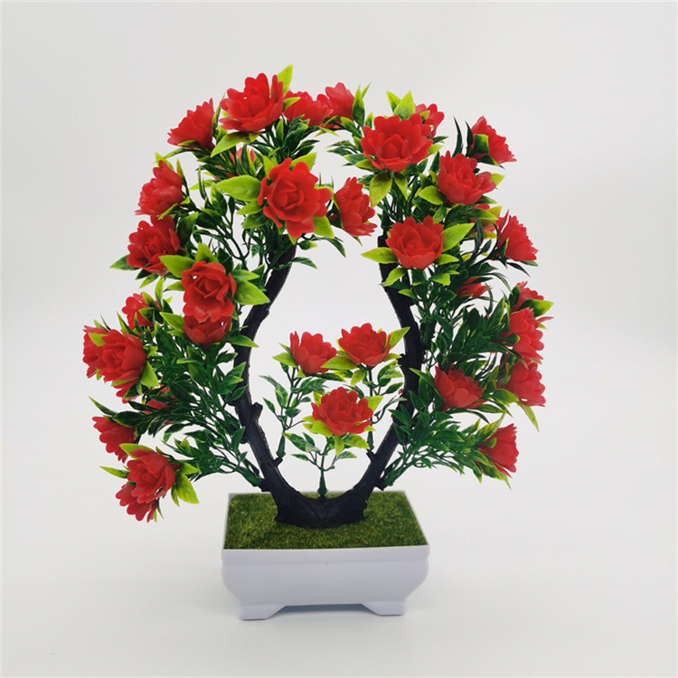 Artificial Potted Flower Ornament Plant Mini Potted Rose Flower for House Office Tabletop Decoration