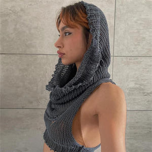 パーカーセーターベストセクシーノースリーブホローアウトクロップトップストリートニット - Product Image 3