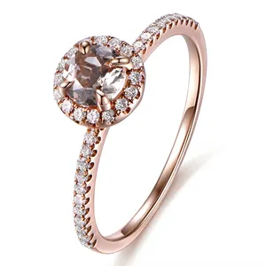 Classic Wedding Vrouwen Sieraden Uitstekende Ronde Cut Natuurlijke Morganite Engagement Diamanten Ringen Sieraden 18K Puur Massief Gouden Ringen