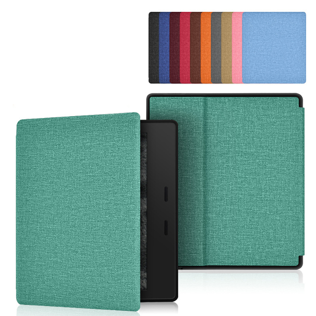 Custom Cloth Pattern PU Leather Magnetic Closure Flip E-reader Protective Cover Case for Kindle Oasis 32 7inch