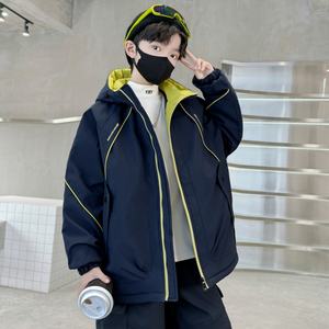 Manteau d'automne-hiver pour garçons, nouvelle collection 2025, veste coupe-vent élégante pour enfants, doublée de polaire, à capuche, veste tendance, 100% polyester - Product Image 3