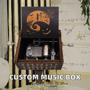 Boîte à musique miniature, boîte à mélodies, boîte <span class=keywords><strong>cadeau</strong></span> musicale, décoration d'Halloween, <span class=keywords><strong>cadeau</strong></span> de Noël fait main avec gravure laser - Product Image 4