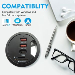 Jmax Bàn Hub USB Với 3 Cổng USB 3.0 Loại C Và Đầu Đọc Thẻ SD TF Đầu Đọc Grommet Bàn Hub Cho Máy Vi Tính Để Bàn - Product Image 5