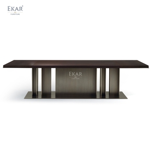 Mesa de Comedor Moderna de Lujo con Base Metálica Arquitectónica, Muebles Rectangulares para Comedor, para 8-10 Personas, Mesa para Proyectos de Villas - Product Image 1