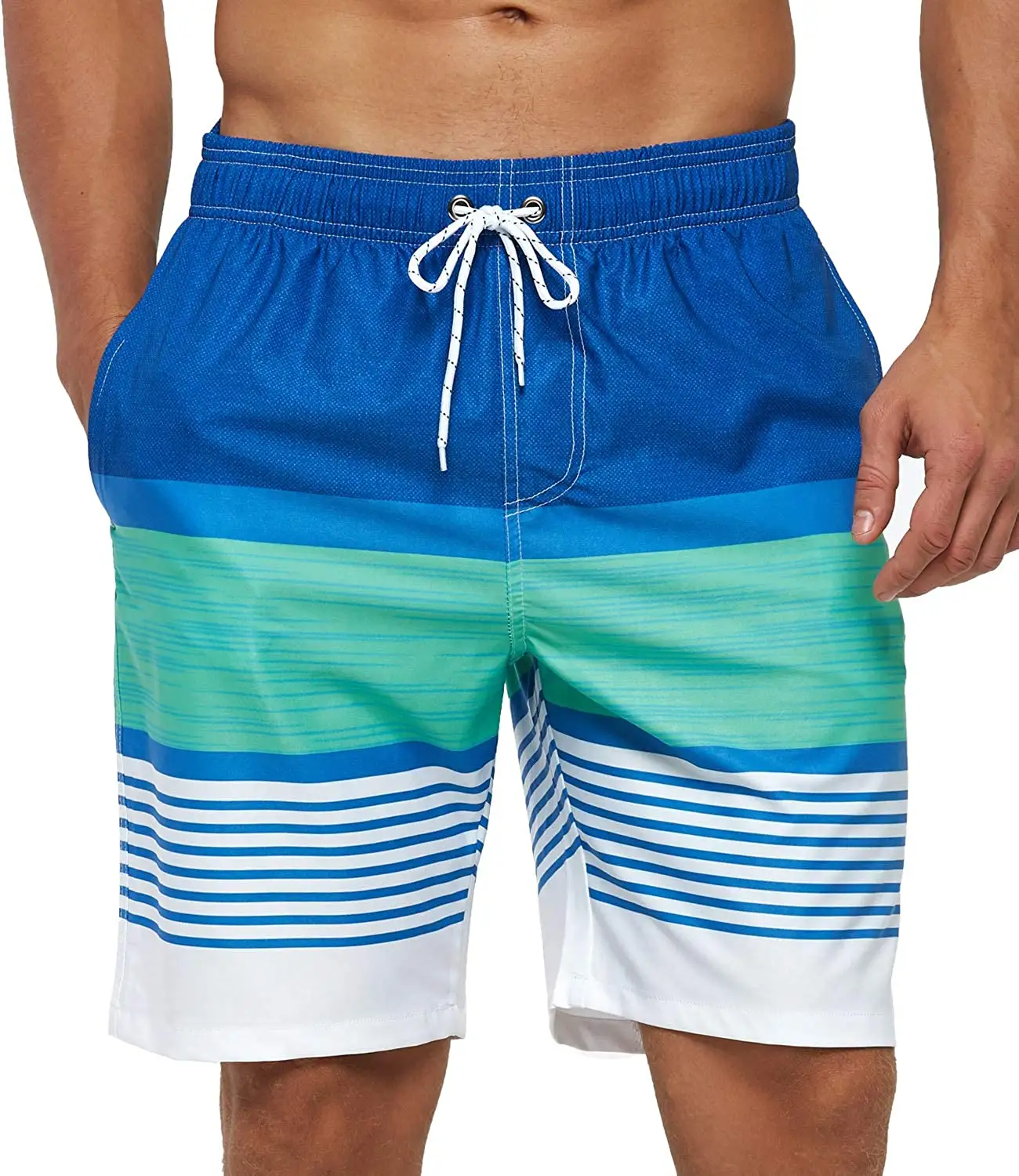 कस्टम Mens 7 इंच Inseam 4 रास्ता खिंचाव तैराकी शॉर्ट्स त्वरित सूखी जाल अस्तर पुरुषों के समुद्र तट चड्डी Swimwear के