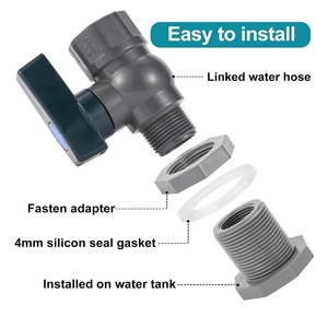 Kit de robinet pour baril de pluie en PVC 3/4 pouce avec raccord mural et valve filetée pour réservoirs d'eau de pluie - Product Image 3