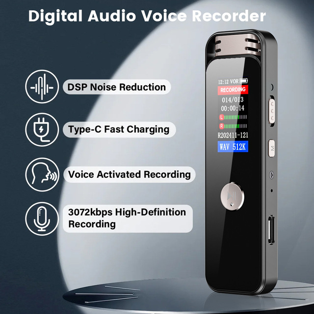 HD Noise Reduction Portable All-in-One Audio Player Recorder Back Clip Voice Recorder for Sports Meeting Student Use
