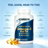 Gélules d'huile de poisson oméga-3 personnalisées en marque blanche, 1000 mg EPA DHA, complément alimentaire pour la santé cardiaque et cérébrale