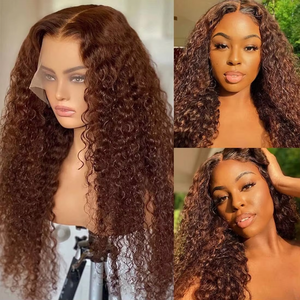 Parrucche Riccioline Ondulate Marroni Colorate con Effetto Acqua, Brasiliane Senza Colla per Lace Front, <span class=keywords><strong>Capelli</strong></span> Vergini con Baby Hair, Parrucca 13x4 Marrone Misto con Highlights - Product Image 2