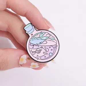 Cute Animal Enamel Pins Custom World in a Glass Bottle Brooches Lapel Badges Funny Universe Jewelry Gift for Kids Friends