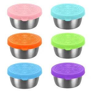 40ml 304 Stainless Steel Sauce Bowl Seasoning Dipping Cup Leakproof Salad Ketchup Saucer With Silicone Lid