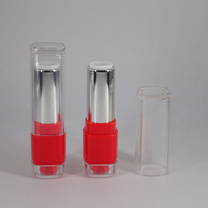 Custom Logo Hot Stamped <b>Plastic</b> Lipstick Tube with Red Base Clear Cap <b>Square</b> Design 3-4g Capacity Empty <b>Container</b> - Product Image 5