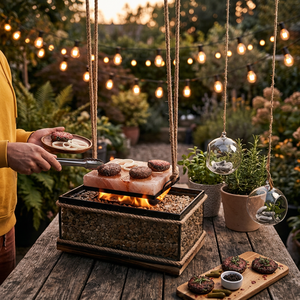 Meilleure plaque de cuisson BBQ en briques de sel rose de l'Himalaya sculptées, écologiques, avec support en fer/acier inoxydable, qualité export premium, pour la maison - Product Image 1