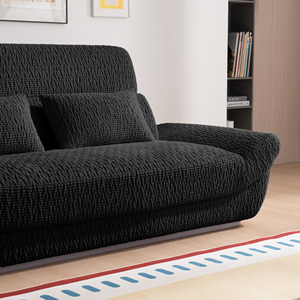 Canapé-lit compact en tissu carré moderne à deux places avec coussin en mousse rempli, dossier profond, siège profond, salon, villa, appartement - Product Image 6