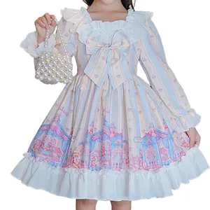 Penjualan laris gaun perempuan anak-anak Lolita mewah pakaian Fashion lengan panjang rok pesta ulang tahun pakaian terbaru anak perempuan