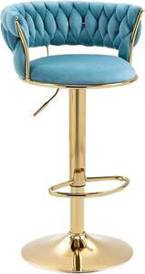 Height Adjustable Swivel Bar <b>Stool</b> Velvet Golden Base Barstools Chairs Padded <b>Seat</b> Woven Kitchen High Dining Chair <b>Stools</b> - Product Image 4