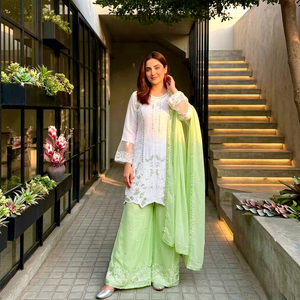 Ensemble Kurta Palazzo en Georgette Brodé et Tissé, Coupe Ample, avec Dupatta, Tenue Ethnique pour Femme pour Mariage et Fêtes - Product Image 1