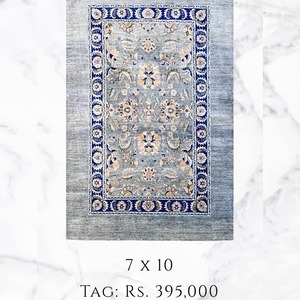 Alfombra Oushak Clásica de Lana Anudada a Mano, Rectangular, Azul Grisáceo con Diseño Floral, Reversible, Ecológica, Antideslizante, para Dormitorio, Pelo Medio - Product Image 3