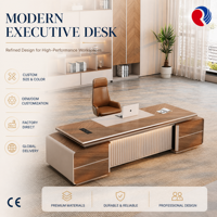 Bureau de direction contemporain avec panneau frontal texturé et armoire de rangement latérale