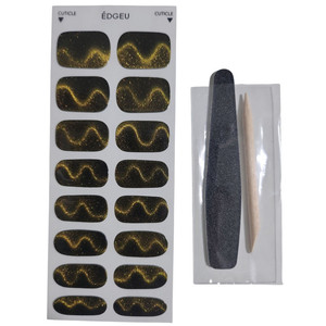 Directement de Corée # Autocollant pour ongles semi-durci Wave Gold, autocollant magnétique pour ongles en gel effet volume, autocollant pour ongles en gel souple imperméable style coréen - Product Image 2
