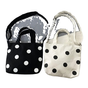Black White Zipper Canvas Women's Polka Dot Bohemian Student Class Tote <b>Bag</b> <b>Tablet</b> Storage Adjustable Strap Crossbody Handbag - Product Image 1
