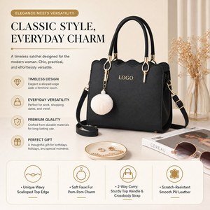 Borsa a Spalla Rossa da Donna alla Moda con Manico Superiore Smerlato, Elegante Borsa a Tracolla con Ciondolo Pompon per Feste, Lavoro e Viaggi - Product Image 4
