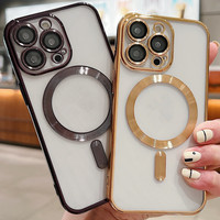 Coque de protection magnétique pour iPhone 17, étui transparent avec cadre électroplaqué et film de protection d'écran en verre intégré