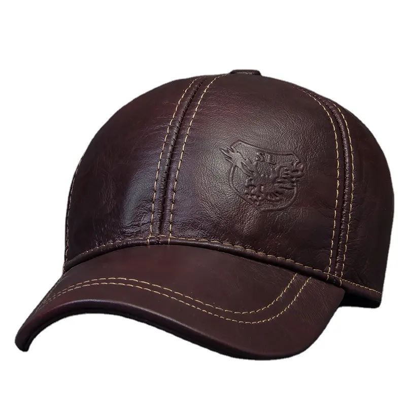 Winter Male Genuine Leather Eagle Print 56-60CM Black/Brown Baseball Caps For Man Casual Street Gf Gorras Dad Hat