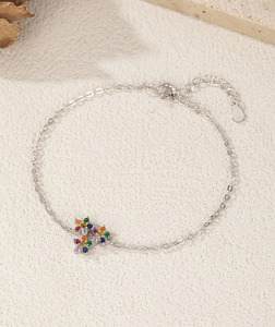 S925 Silver Flower <b>Bracelet</b> With Multicolor Crystal Claw Setting Chain Link Women's Everyday Wear Jewelry - Product Image 5